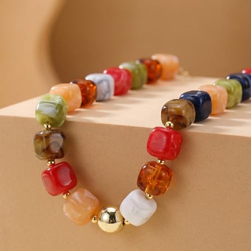 BOMAIL 4PCS Chunky Acrylic Beads Necklaces for Women Boho Colorful Resin Bead Choker Necklaces Set Big Bead Choker Necklace Fashion Trendy Summer Beach Necklaces Jewelry - color: A