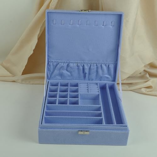 Jewelry Boxes 10 x 10 Inches 2-layer Handle Necklace Holder Organizer Jewellery Women Rings Storage Display Girls Earrings Case Lockable Jewelry Tray GY641 (Lavender) - color: Lavender