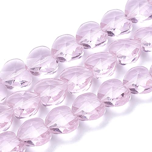 Cheriswelry 100pcs Pearl Pink Heart Glass Beads 14mm Transparent Faceted Love Heart Beads Crystal Loose Spacer Beads for DIY Earring Bracelet Necklace Jewelry Making - color: Pearl Pink