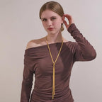 Gold Silver Necklace for Women Y Chain Adjustable Gold Long Necklaces Fashion Dainty Jewelry - color: gold G