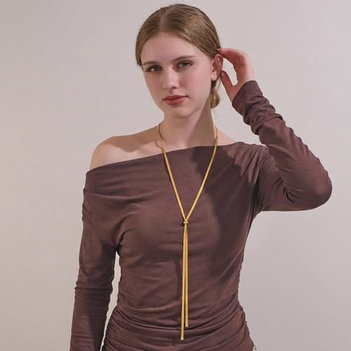 Gold Silver Necklace for Women Y Chain Adjustable Gold Long Necklaces Fashion Dainty Jewelry - color: gold G