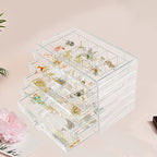 Weiai Clear Acrylic Jewelry Organizer, 90 Grids Adjustable Dividers Earrings Rings Storage Box - size: 5 Drawers