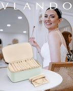 VLANDO Jewelry Organizer with 12 Velvet Jewelry Bags Travel Jewelry Case for Girls Premium Petal Hardware Jewelry Box Necklace Rings Earrings Bags Birthday Holidays Gifts for Self-Mint Green - color: 12PCS-Mint Green
