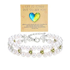 Double Layer Pearl Heart Bracelets for Women, Cubic Zirconia Charm Jewelry, Adjustable Gold Silver Stackable Bracelet Jewelry Set Birthday Gift for Mom Daughter Wife - color: Silver-Green