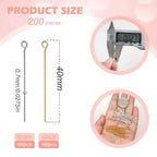 TOAOB 200pcs 40mm Eye Pins for Jewelry Making Gold Silver Brass Wire Open Head Pins Findings for DIY Crafts Necklaces Bracelets Earrings - size: 40mm