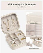 VLANDO Wedding Bridesmaid Gifts - Mothers Day Gifts - Small Jewelry Travel Organizer, Travel Jewelry Case for Ring, Earring, Necklace, Bracelet - Milky White - color: B.Beige