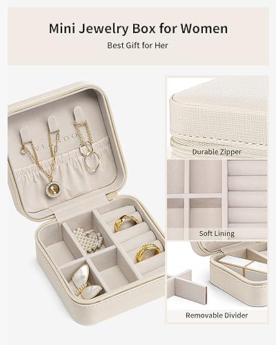 VLANDO Wedding Bridesmaid Gifts - Mothers Day Gifts - Small Jewelry Travel Organizer, Travel Jewelry Case for Ring, Earring, Necklace, Bracelet - Milky White - color: B.Beige