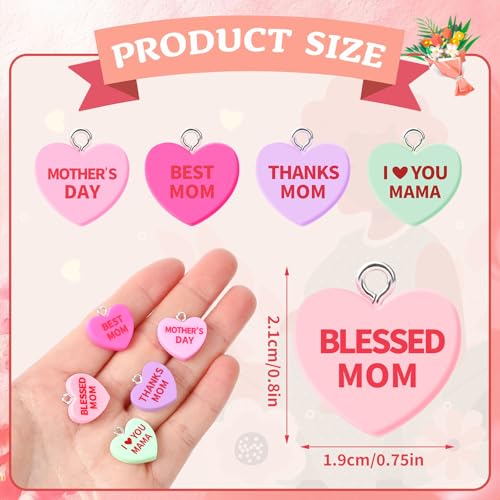 Augshy 64 Pcs Mother's Day Charms Resin Heart Charm Beads Love Mama Ornament Blessed Mom Pendant for DIY Bracelet Necklace Jewelry Making - style: Mother's Day Style
