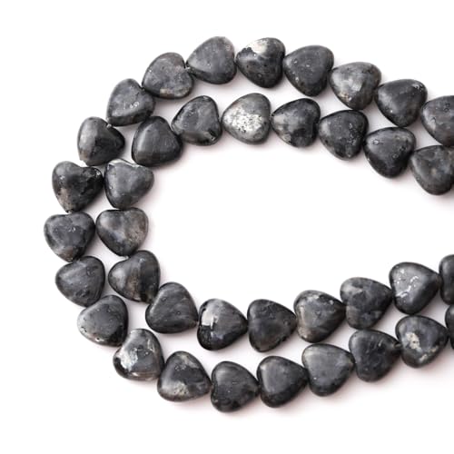 10mm Natural Black Labradorite Stone Beads Heart Shape DIY Loose Gemstone Energy Healing Crystal Charms for Jewelry Making Handmade - color: Black Labradorite