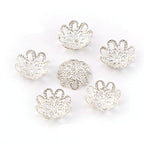 500PCS 10mm Gold Tone Flower Bead Caps Hollow Flower Bead Caps for Jewelry Making (Silver) - color: silver