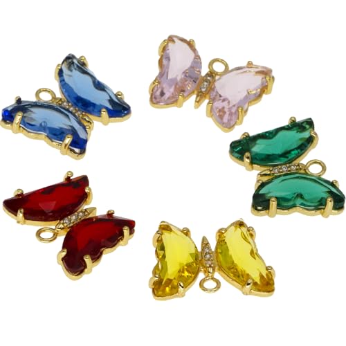 Crystal Zirconia Gold Plated Brass Charms for Jewelry Making Bracelet Necklace Earring Pendant Craft Supplies DIY Accessories - color: Butterfly-Mix-5Pcs