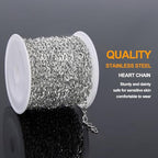 KYUNHOO 16.4FT/5M Stainless Steel Silver Chains for Crafts DIY Supply Jewelry Findings Hollow Heart Chain for Jewelry Making with Lobster Clasps Jump Rings - color: Heart Silver