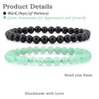 NCB 2.3-Piece 4mm Natural Crystal Gemstone Stretch Bracelets – Handmade Reiki Energy Healing Jewelry for Meditation,Yoga, Unisex - color: 2PCS ( Black Onyx+Green Aventurine ), size: 6mm