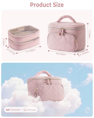 Jewelry Travel Case with 2 Clear Pouches, 2-Layer Jewelry Organizer Storage Bag for Necklaces, Earrings, Rings, Bracelets, Pink(Empty Bag) - color: Pink