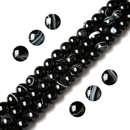 100pcs 10mm Black Stripe Agate Beads Natural Gemstone Beads Round Loose Beads for Jewelry Making - color: Black Stripe Agate, size: 10mm