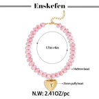 Gold Heart Pendant Necklaces for Women Colorful Acrylic Resin Beaded Choker Necklace Fashion Chunky Statement Beaded Heart Necklace - color: Pink
