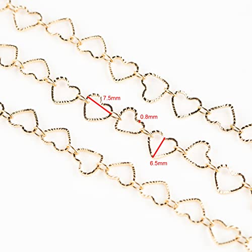YOUBEIYEE 16.4 Feet Gold Plated Heart Chain Brass Handmade Embossed Link Chains Bulk on Spool with Open Jump Rings Lobster Clasps for Bracelet Necklace Jewelry Making - color: Gold Hollow Heart