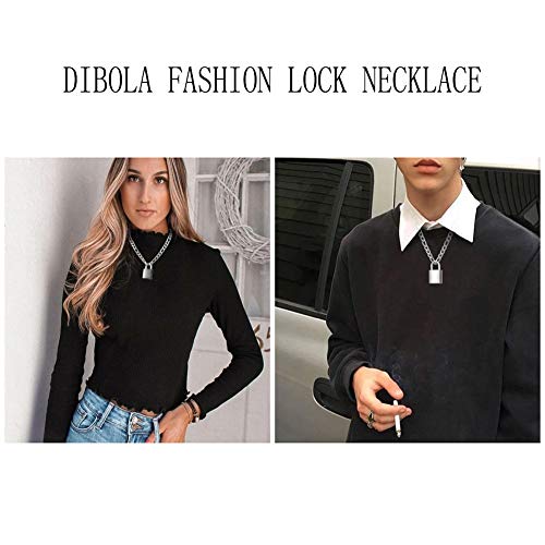 DIBOLA Padlock Necklace Stainless Steel Lock Chain for Men Women Silver 18-24 inch - color: Silver1