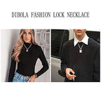 DIBOLA Padlock Necklace Stainless Steel Lock Chain for Men Women Silver 18-24 inch - color: Silver1
