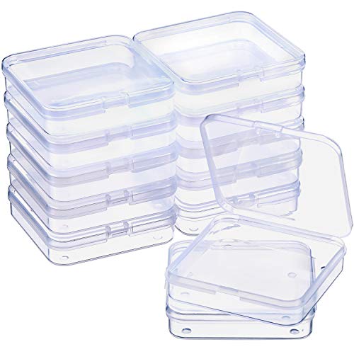 SATINIOR 12 Pack Clear Plastic Beads Storage Containers Box with Hinged Lid for Beads and More (2.75 x 2.75 x 0.67 Inch) - size: 2.75 x 2.75 x 0.67 Inch