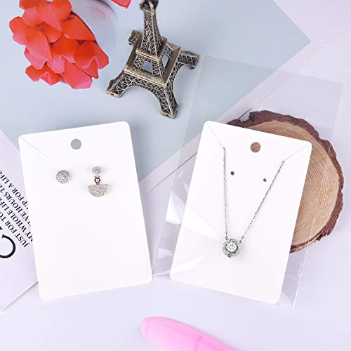 MIAHART 150 Set Earring Holder Cards Necklace Display Cards with 150pcs Bags for Selling DIY Ear Studs, Earrings and Jewelry Display (White) - color: White