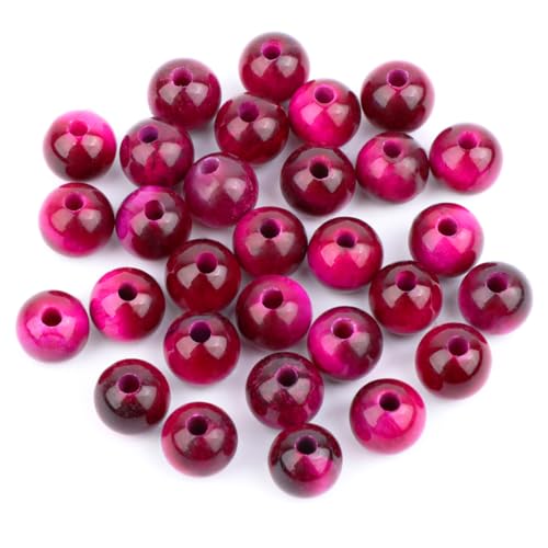 AD Beads Big Hole 2.5mm Natural Gemstone Beads – 6mm 8mm 10mm Round Loose Beads for Jewelry Making, Weaving, and Leather Cord (Rose Red Tiger Eye, 10mm 30pcs) - color: Rose Red Tiger Eye, size: 10mm 30pcs