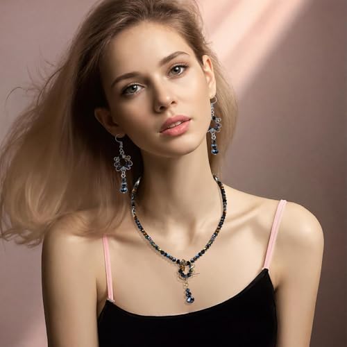 Black Crystal Bead DIY Set - Approx. 600-Piece Glass Beads Kit with Mixed Size Crystal Rondelles & Heart Pendants - Perfect for Jewelry Crafting - Elegant Gift Box - color: Black