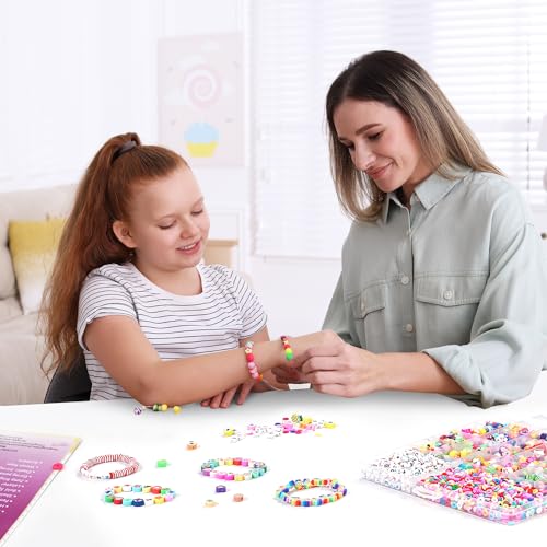 richginker 2300pcs Polymer Clay Beads Bracelet Making Kit, 24 Style Cute Fun Beads for Friendship Bracelets Letter Beads Charms Kit for Jewelry Making DIY Arts and Crafts Birthday Gifts Toys for Kids - color: 1#Clay Beads
