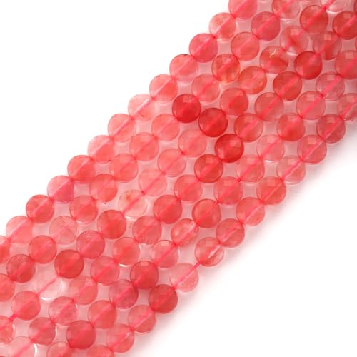 6mm Faceted Natural Watermelon Red Stone Beads Coin Disc Gemstone Spacer Beads for Jewelry Making DIY Bracelet Necklace - color: Watermelon Red