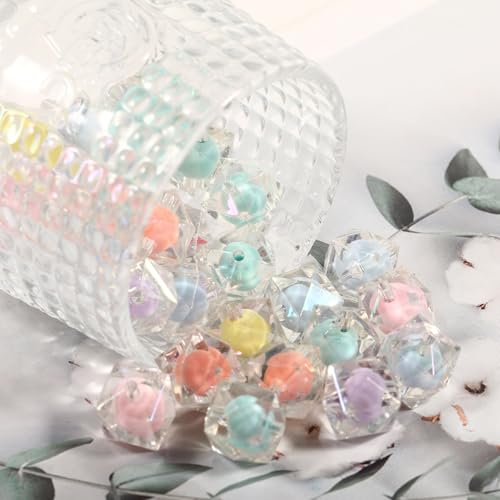 15Pcs Acrylic Square Polygonal Beads 16mm UV Bead in Bead Fit for DIY Jewelry Bracelet Necklace Keychain Beadable Pens Mobile Phone Chain Making Cute (Faceted Bead in Bead) - color: Faceted Bead in Bead