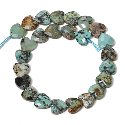 22pcs Faceted Heart Stone Beads Natural African Turquoise Bead 8mm Crystals and Healing Stones for Jewelry Making Supplies,Friendship Bracelet Kit,Love Gifts - color: African Turquoise