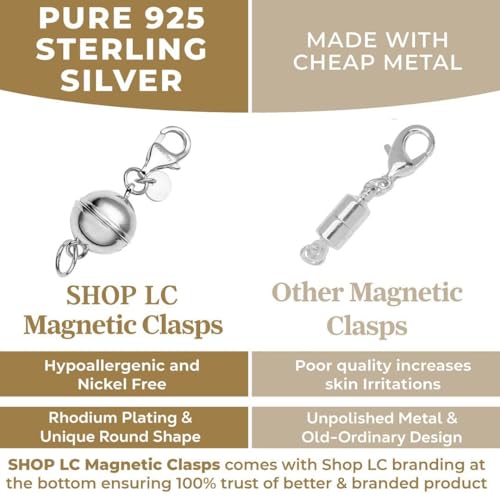 Set of 3 9mm Round Magnetic Lock with Lobster Clasp in Rhodium Over Sterling Silver 7.40 Grams Gifts - color: Set of 3 Silver