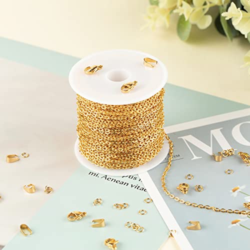 UMAOKANG 33 Feet Gold Plated Chains for Jewelry Making Flat Cable Chain Link Spool DIY Craft Earring Bracelet Necklace Chain Bulk with Lobster Clasps Jump Rings Pinch Clip Clasp - color: Gold Cross
