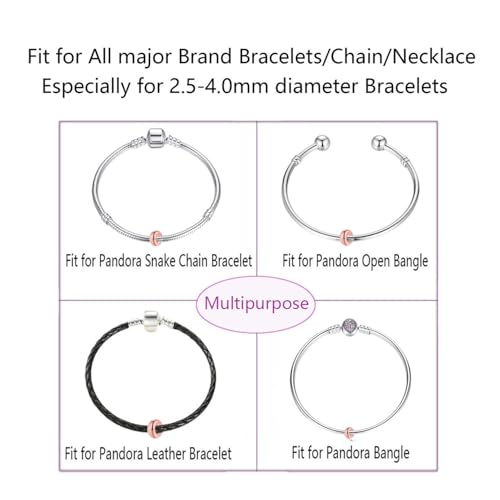 Clip Stopper Charms Sterling Silver Rondelle Spacer Bead Charm Stopper Charm for Pandora Charm Bracelets - color: Rose Gold-Plated ( 2 pcs)