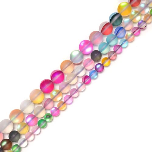 JM Design Multi-Color Mystic Mermaid Glass Beads, 8 mm Matte Round Crystal Loose Beads,15.5" Strand Synthetic Glitter Frosted Gemstone Stone for Jewelry Making Craft DIY Necklace Bracelet Key Chain - size: 8mm