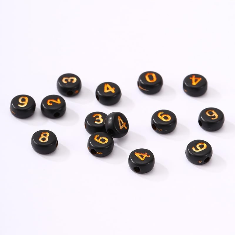 1000Pcs Acrylic Number Beads Round Number Round Beads 4x7mm Mixed Number Beads, for Jewelry Bracelets Necklaces Key Chains Making (Black Gold) - color: Black Gold