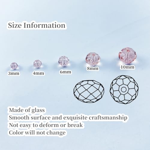400pcs Crystal Glass Beads 4mm Faceted Rondelle Glass Spacer Beads with Hole for Bracelets Necklace Earring DIY Jewelry Making Craft(Pink) - color: Pink, size: 4mm