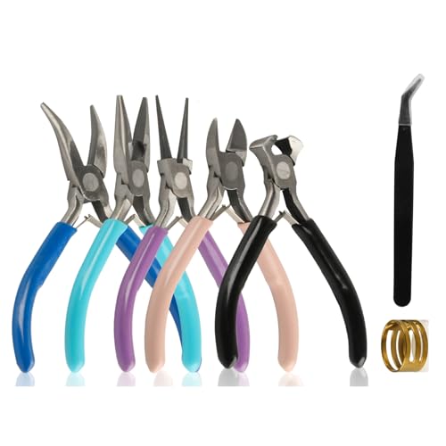 5-Piece Professional Jewelry Pliers Set for Wire Crafting & Repair ： Includes Chain Nose, Round Nose, Bent Nose, Needle Nose & Wire Cutters - style: 5-pcs
