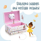 The Memory Building Co Black Ballerina Musical Jewelry Box Plays Classic Melody, Storage Organizer Music Box for Kids Ages 6-12 MDF Wood w/ 2 Fabric Lined Ring Bracelet Necklace Treasure Compartments - style: Ballerina_Black