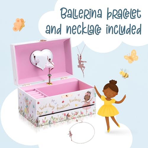 The Memory Building Co Black Ballerina Musical Jewelry Box Plays Classic Melody, Storage Organizer Music Box for Kids Ages 6-12 MDF Wood w/ 2 Fabric Lined Ring Bracelet Necklace Treasure Compartments - style: Ballerina_Black