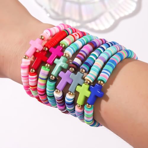 12pcs Halloween Heishi Beaded Bracelets for Women-Spooky Ghost & Pumpkin Party Favors Boho Stackable Polymer Clay Bead- Stretch Friendship Bracelet Set - style: Style C Rainbow Colors-8pcs
