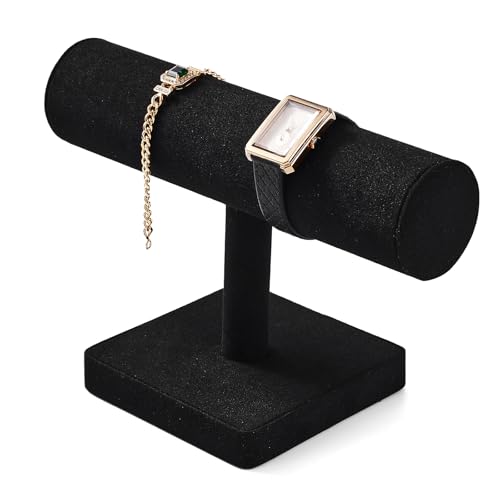 Oirlv Microfiber T-bar Bracelet Watch Organizer Display Stand Professional Jewelry Bracelet Display for Selling (Black,Microfiber) - color: Black