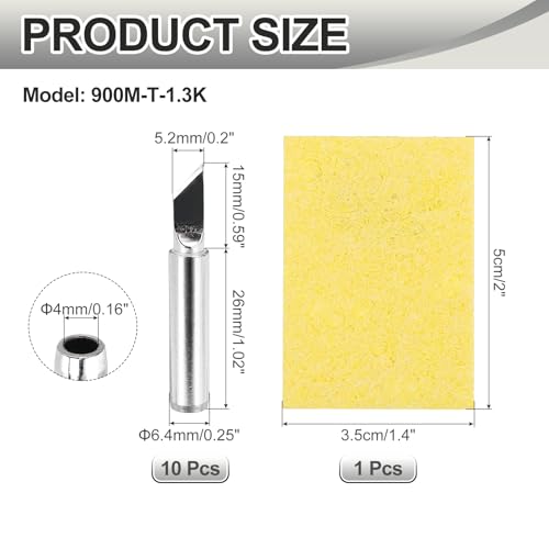 MECCANIXITY Pack of 10 900M Solder Tips Internally Heated Soldering Tips with Cleaning Sponge Pad Replacement Welding Accessories Kit for Electrical Solder Station Tip (900M-T-1.3K) - style: 900M-T-1.3K