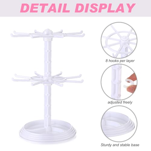 2 Pack Keychain Display Stand Rotating Jewelry 2 Tier Necklace Holder Plastic Spinning Bracelet Hanging Organizer Rotating Rack Earring Bracelet Stands for Vendors Malls Counter Dressing Table - color: White
