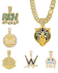 Lced Out Diamond Cuban Chain for Men | Hip Hop Miami Link Necklace Silver & Gold Plated Options with Pendant, 7-Pack Gift Set - color: Gold, size: 24 inches