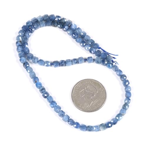 Natural Kyanite Gemstone 4mm Faceted Cube Square Loose Beads 16 Inch for DIY Jewelry Making Beads - color: Kyanite