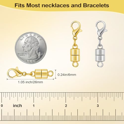 Magnetic Necklace Clasps and Closures with Lobster Clasp, Gold & Silver Jewelry Clasps Helper for Necklace Extender, Magnetic Clasps for Necklaces, Bracelets and Jewelry - color: 12Pcs | Single Clasp