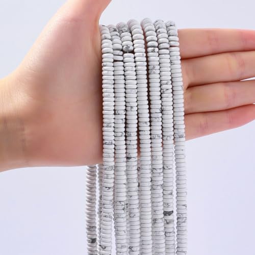Natural White Howlite Disk Stone Spacer Beads 6x2mm 38cm/str Flat Rondelle Loose Semi Gemstone Caps for Making Bracelets Necklace - color: White Howlite