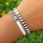 Tila Flat Beaded Bracelet for Women,Bohemian Colorful Stretch Square Glass Bead Elastic Layred Bracelet Stack, Handmade Boho Trendy Holiday Jewelry Accessories Friendship Gift - color: Black White