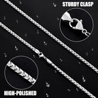 Fiusem Flat Box Chains for Men, 2.5/3/4/4.5/5mm Silver Tone Box Chain Necklace, Stainless Steel Necklaces for Men and Women 16-28 Inches, Jewelry Gift - size: 16 Inches, style: Silver 4MM